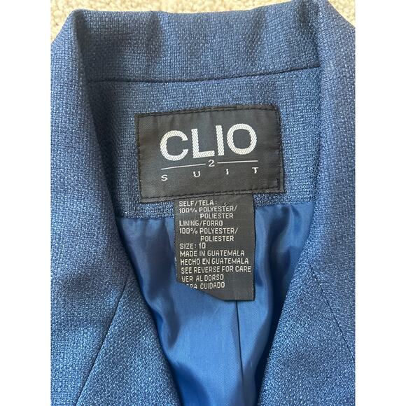 Clio Retro Style Blue Tailored Blazer Suit A Line Skirt Career Office Size 10 - Picture 6 of 11